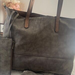 Joy Susan Charcoal Tote with Chestnut Straps